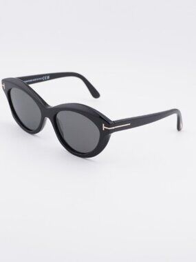 Tom Ford Toni FT1111 01D Sunglasses Shiny Black Cat Eye Frame, Smoke Polarized